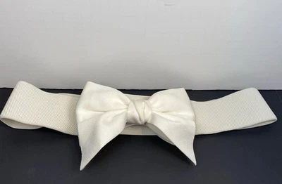 Love Ribbon Elastic Belt Cream, Off White  2.25”  Wide. Double Snap Closure. - Image 1 of 4