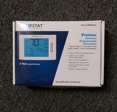 New! Prostat PRS6420 Premier Programmable Thermostat w/Humidity_up to 4H / 2C - Image 1 of 2