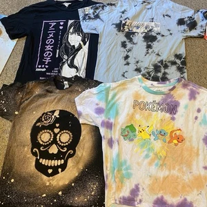 Teen Girls Tees Summer Everyday Shirt Anime TieDye Pokémon Skull Dark S/M/L Lot4 - Picture 1 of 6