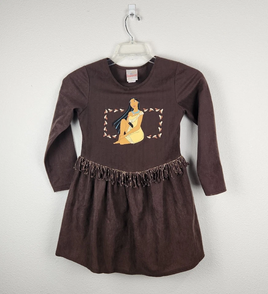 Vestido Vintage Años 90 Disney Pocahontas Marrón Imitación Gamuza con Flecos Talla 10 Vestir Foto 1 de 4