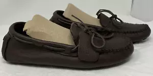 Minnetonka Brown All Leather Moccasins Shoes Loafers Moc Toe Mens Size 11 - Picture 1 of 13
