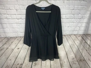 Modcloth Black Plunge Neck Stretch Elastic Waist Sheer Trim Top Size Small LKNW - Picture 1 of 8