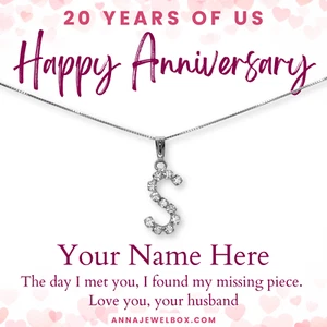 20th Wedding Anniversary Necklace Personalised Gift for Wife Silver Letter Name - Picture 1 of 38