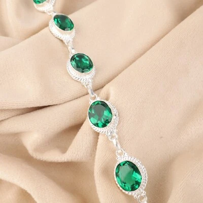 Birthstone bracelet Green Emerald Gemstone 925 Sterling Silver bracelet - Image 1 of 4