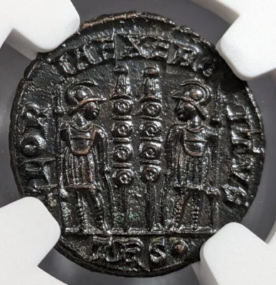 Constantine II Roman Empire BI Nummus NGC Ch AU Epfig Hoard Soldiers Standards - Image 1 of 4