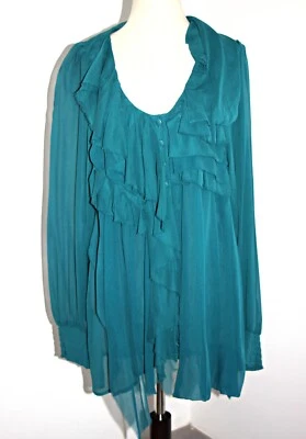 NANETTE LEPORE FIRST LOVE BLUSA ACANALADA EN PAVO REAL 100% SEDA GASA talla 10 $282 Foto 1 de 4