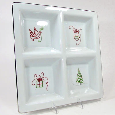 St. Nicholas Square TIS THE SEASON 12.25" Square Relish Tray Dish Dove Tree Gift - Image 1 of 4