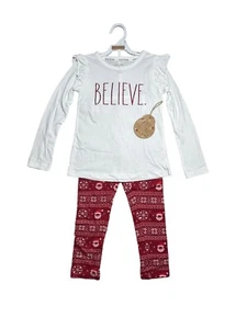 Rae Dunn Believe Christmas Long Ruffle Shirt with Pants Girls size 6X - Picture 1 of 9