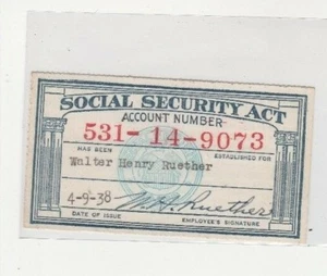 Dutch Ruether d1970 Brooklyn Robins Pitcher signed 1938 Social Security card - Picture 1 of 2