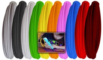 50 m Filament für 3D Stift, Mine, 10 Farben, PLA 1,75mm Nachfüllung - Bild 1 von 2
