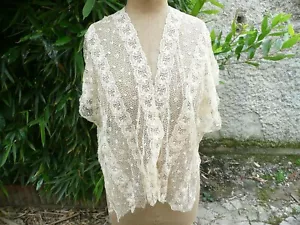chemisier ancien haut de robe en dentelle style guipure en coton écru 1910/1920 - Foto 1 di 8