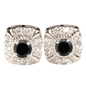 2.22Ct Round Cut 100% Natural Jet Black Diamond Women's Studs In 14KT White Gold - Picture 1 of 14
