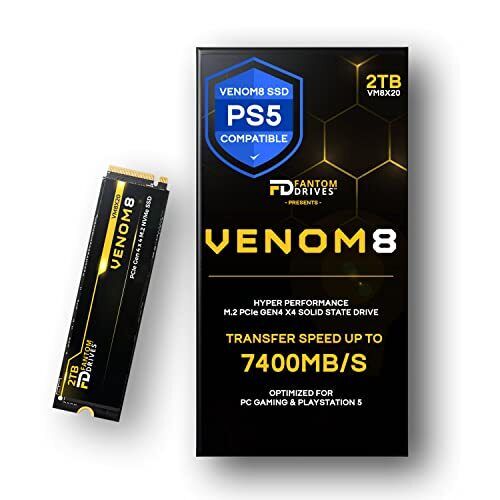VENOM8 2TB SSD NVMe Gen 4 M.2 2280 for PS5 Storage Expansion Gaming PC & Lapt...
