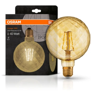OSRAM 1906 LED E27 40W VINTAGE FILAMENT GLASS ES BULB PINECONE - GOLD       - Image 1 of 4