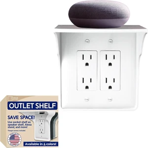 Power Perch Double Outlet Shelf – Wall Mounted Organizer with Cord Storage Strap - Picture 1 of 12