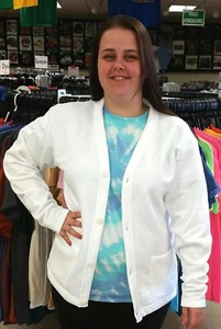 Ladies long sleeve fleece cardigan 50/50 poly/ctn. 4 button, 2 big pockets. - Picture 1 of 5