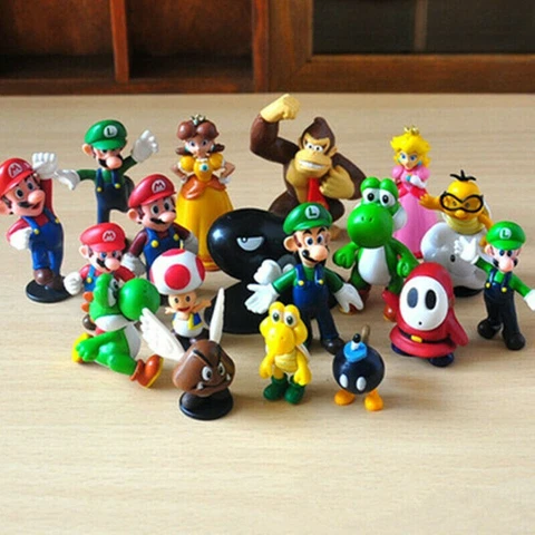 18 Pcs Set Super Mario Bros Toy Figures Luigi Toad Yoshi Cake Toppers Party Gift Cover