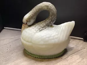 Vaso de leche pintado a mano Vallerysthal cisne en nido animal caramelo baratija tarro - Imagen 1 de 12