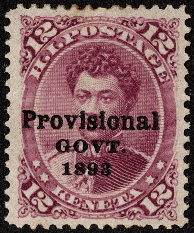 Estampilla de Hawái Scott # 69 como nueva - 12 centavos con sobreimpresión negra del gobierno provisional Foto 1 de 1