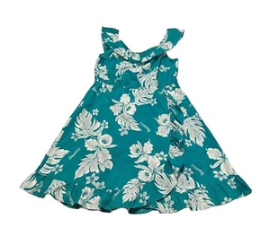 Vintage Helena's Hawaiian Teal Hibiscus Ruffle Off Shoulders Dress Size 12 - Picture 1 of 6