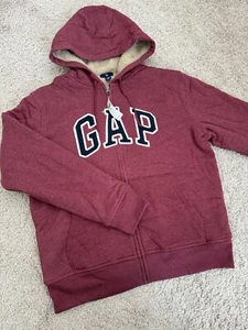 NWT Gap Mens Burgundy Sherpa Lined Full Zip Hoodie Sweatshirt Size M - Picture 1 of 7