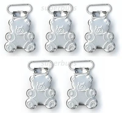 1 5 Lead Free 20mm Bear Shaped Suspender Bib Pacifier Dummy Clip Buckle Teething - image 1 of 3
