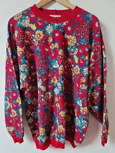 Vintage 90s Claire Floral Oversized Sweatshirt Jumper Top Size 14 - Picture 1 of 6