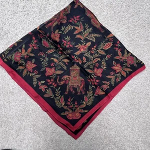 VTG Talbots 100% Silk Scarf Floral Elephant Womens Red Neckerchief Square Preppy - Picture 1 of 8