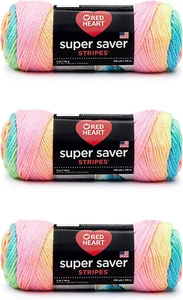 Red Heart Super Saver Retro Stripe Yarn - 3 Pack of 141G/5Oz - Acrylic - 4 - 236 - Picture 1 of 10