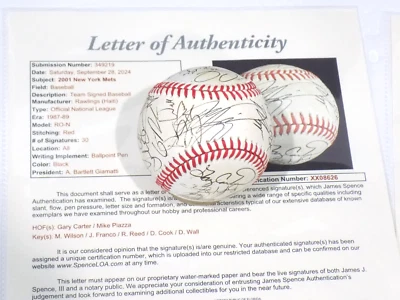 GARY CARTER MIKE PIAZZA HOF +28 Signed Auto 2001 NY Mets NL Baseball JSA 💎 LOA - Image 1 of 4
