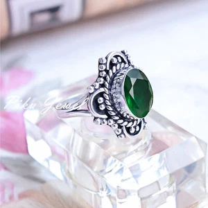 Oval Cut Diopside Gemstone 925 Sterling Silver Designer Engagement Ring Jewelry - Picture 1 of 7