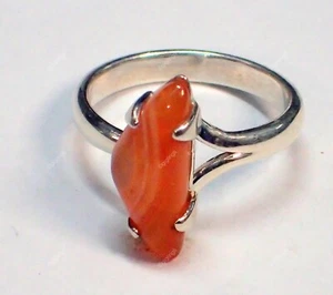 Carnelian Gemstone Band Orange Ring Size 6.25 925 Sterling Silver Indian Jewelry - Picture 1 of 8