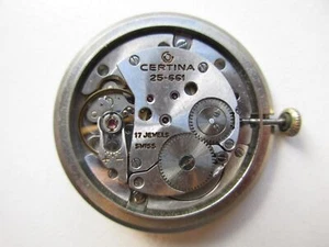 Certina cal. 25-661 Swiss watch movement with dial - running - date needs repair - Picture 1 of 5
