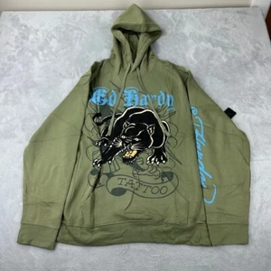 Ed Hardy NWT Men's Size Large Crouching Panther Pullover Fleece Green Hoodie - Bild 1 von 11