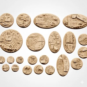 Ägyptischer Stil Landschaftsbasen 25mm, 32mm, 40, 50mm, 60mm, 80mm, rund, oval - Bild 1 von 7