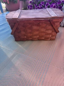 Vintage 1940/1950’s Wov-N-Wood by Jerywil Picnic Basket With Removable Wood Tray - Picture 1 of 9