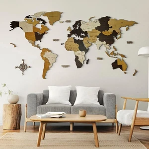 - Mappa Del Mondo in Legno 3D Da Parete -150 X 90 Cm - Decorazione Murale Modern - Foto 1 di 12