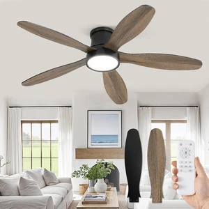 52 Inch Ceiling Fans with Lights, Flush Mount Low Profile Ceiling Fan with Remot - Picture 1 of 8