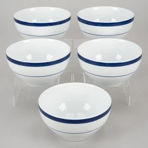 Set of 5x 5 ¾" Soup / Cereal Bowls w/ 2 Bands, Brasserie Blue by Williams-Sonoma - Picture 1 of 21