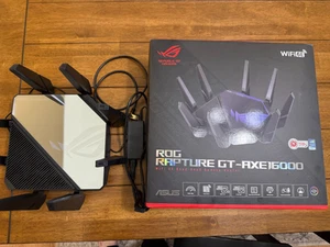 ASUS ROG Rapture WiFi 6E Gaming Router (GT-AXE16000) - Quad-Band, 6 GHz Ready - Photo 1/2