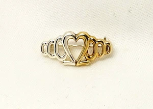 Zierliche zweifarbige Sterlingsilber & Gold Vermeil Herz Brosche Anstecknadel Romantikschmuck - Bild 1 von 6