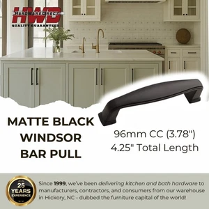 Black Square Cabinet Bar Pull Windsor Kitchen Bath Handle Knobs Modern Sleek  - Picture 1 of 7