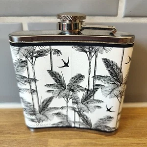 Alice Scott 6 Oz Hip Flask Black & White Tropical Theme Stainless Steel - Imagen 1 de 6
