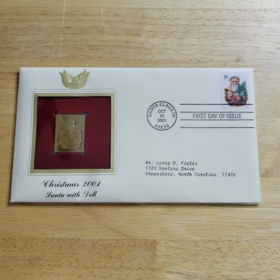 Navidad 2001 Papá Noel con muñeca oro 22kt réplica sello 1er día con tarjeta Foto 1 de 4