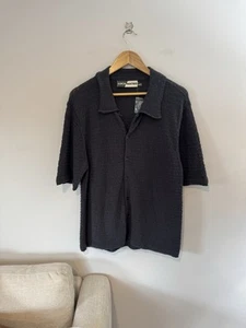 Luca Mateo Textured Open Knit Boxy Fit Button Down Polo, Charcoal Grey, L, NWT - Picture 1 of 7