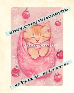 Paquete de letrero de hojalata de gatito dulce arte navideño - Imagen 1 de 4