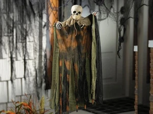 Hanging Pumpkin Man Halloween Prop 29.5" Burlap Skeleton Head Scarecrow Decor - Picture 1 of 2