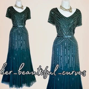 TOGETHER TEAL SEQUINS BEADS EMBELLISHED WEDDING OCCASION PARTY DRESS SIZE 16 - Picture 1 of 7