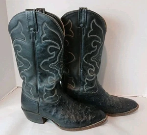 Vintage Larry Mahan Full Quill Strauß Cowboystiefel schwarz Herren Größe 9 XE - Bild 1 von 8