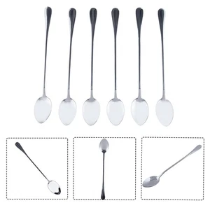 6PCS/kit Household Stainless Steel Ice Tea Milkshake Coffee Soup Desserts Spoon - Picture 1 of 12